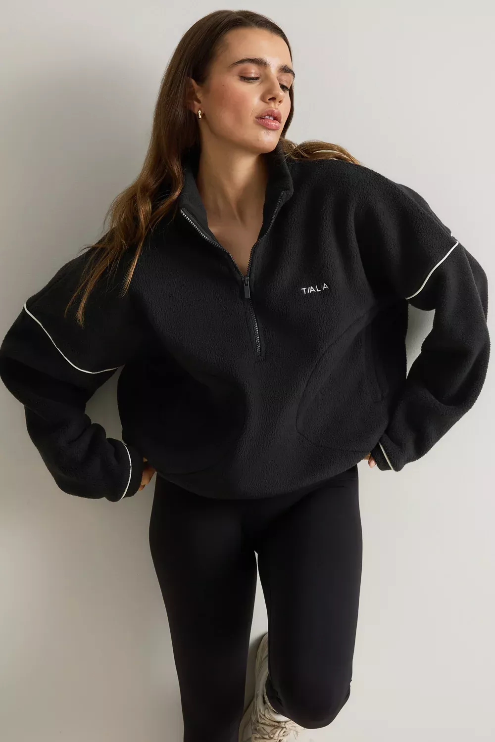 1/4 Zip Fleece Jacket - Black & Ivory