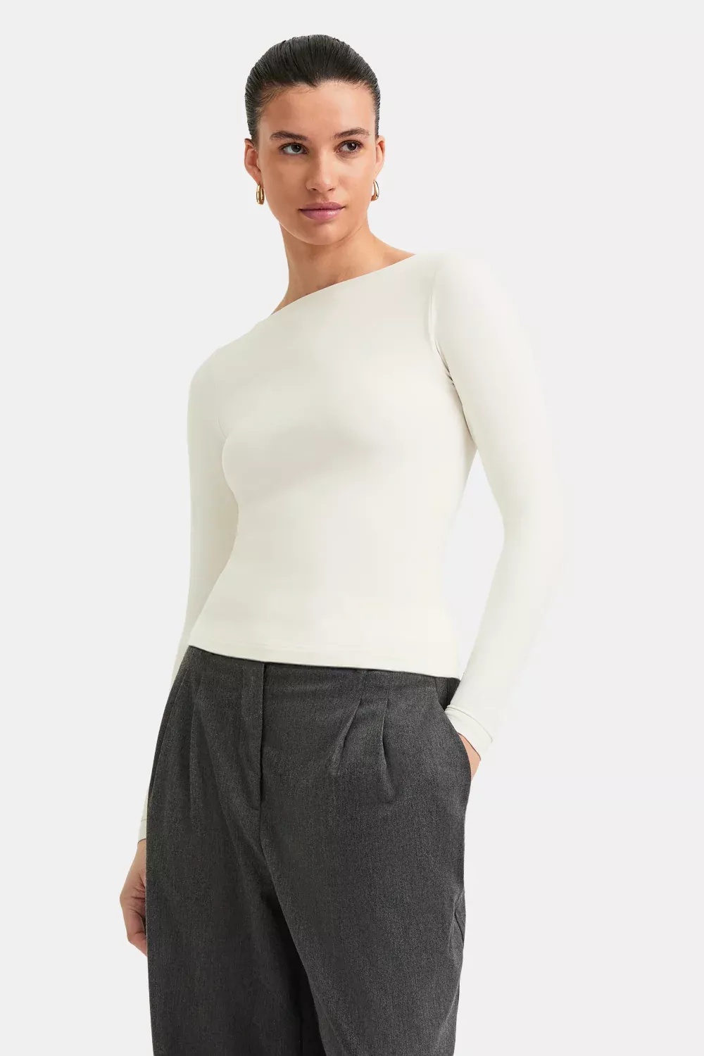 365 Boat Neck Long Sleeve Top - Vanilla