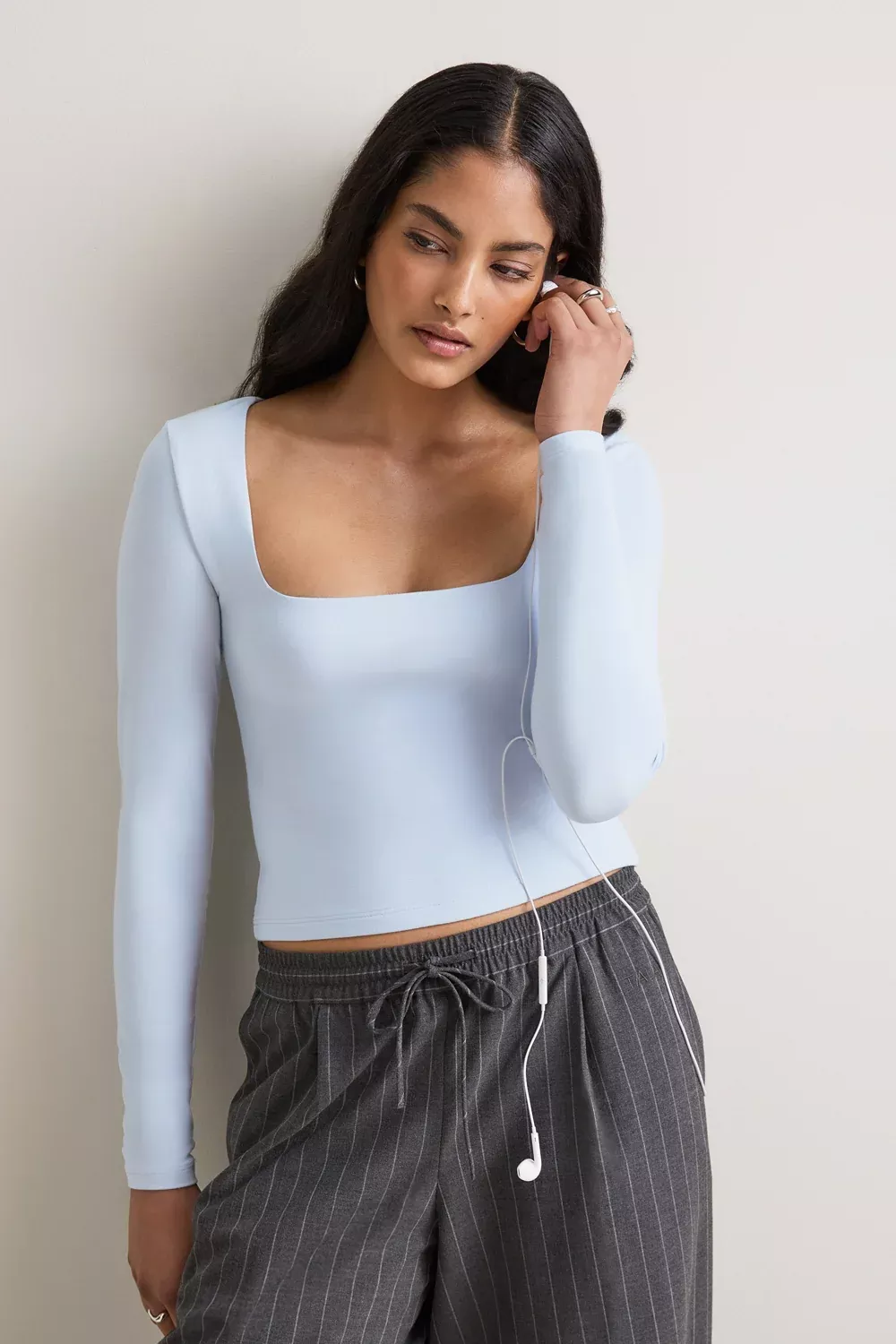 365 Square Neck Long Sleeve Top - Baby Blue