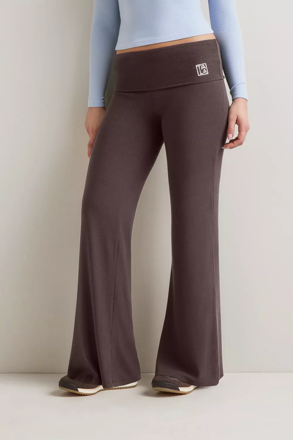 365Sculpting Lounge Fold Waist Logo Flared Trousers - Espresso