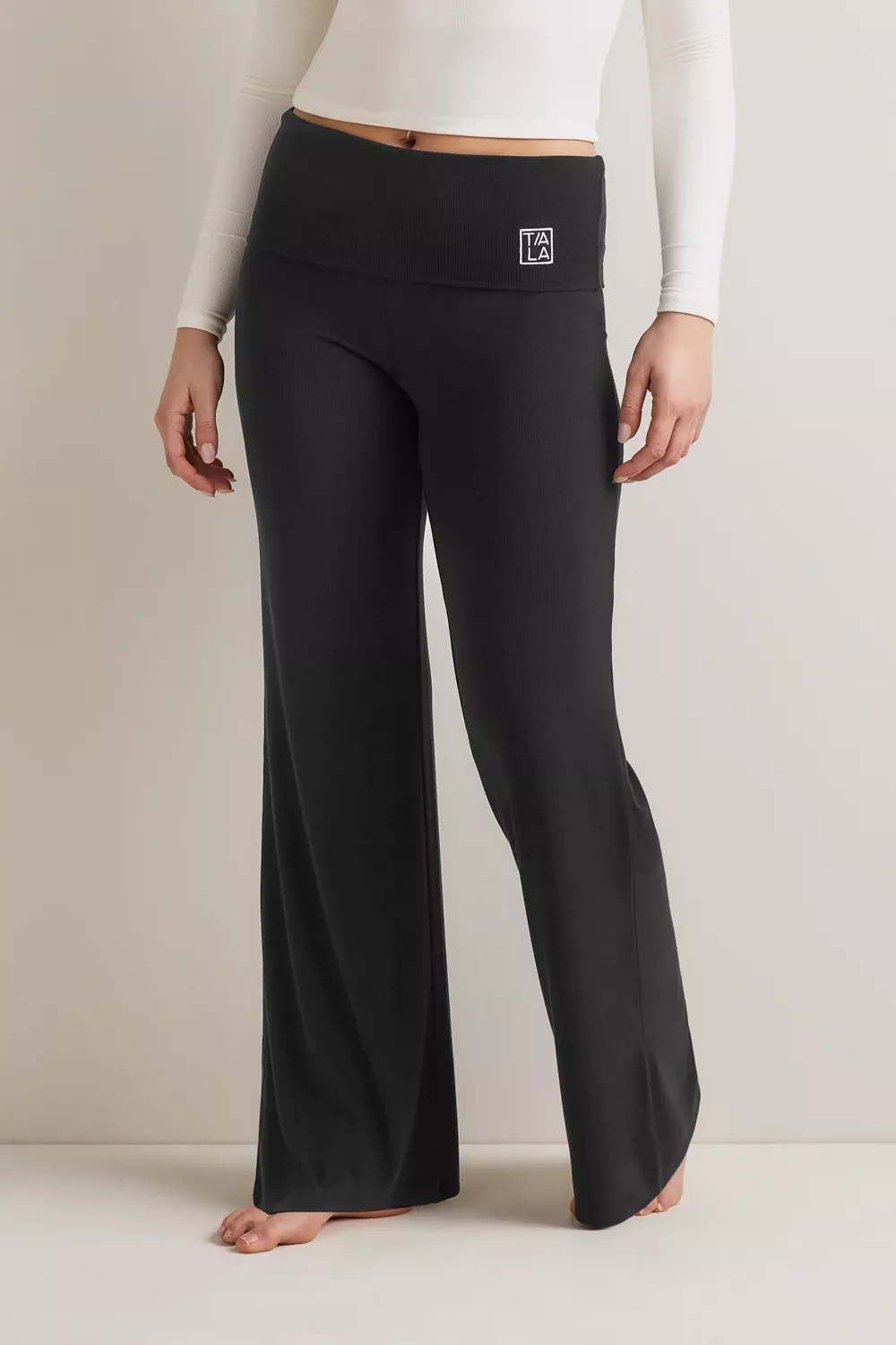 365Sculpting Lounge Fold Waist Logo Flared Trousers - Shadow Black