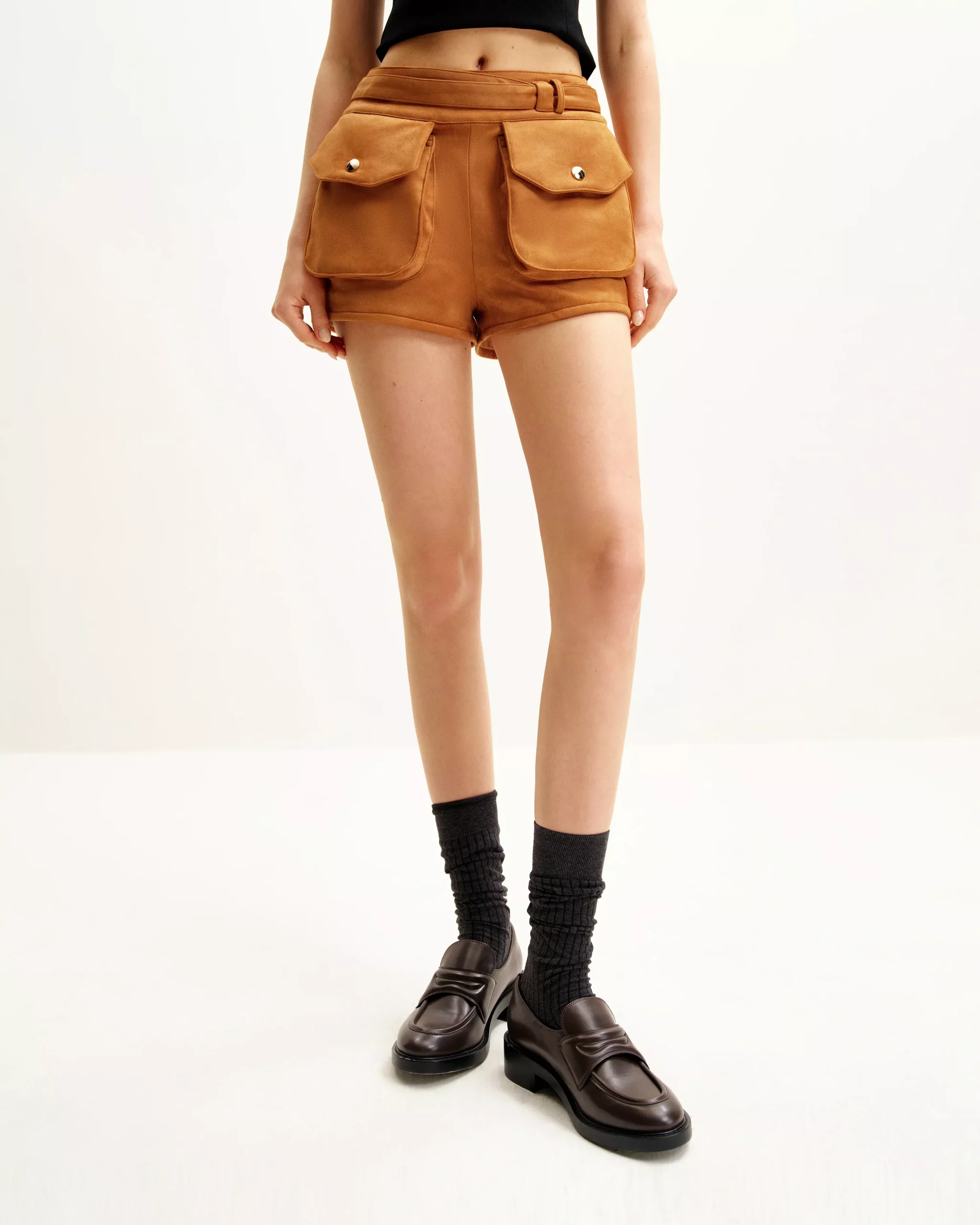 Abigail High-Waisted Utility Shorts - Brown