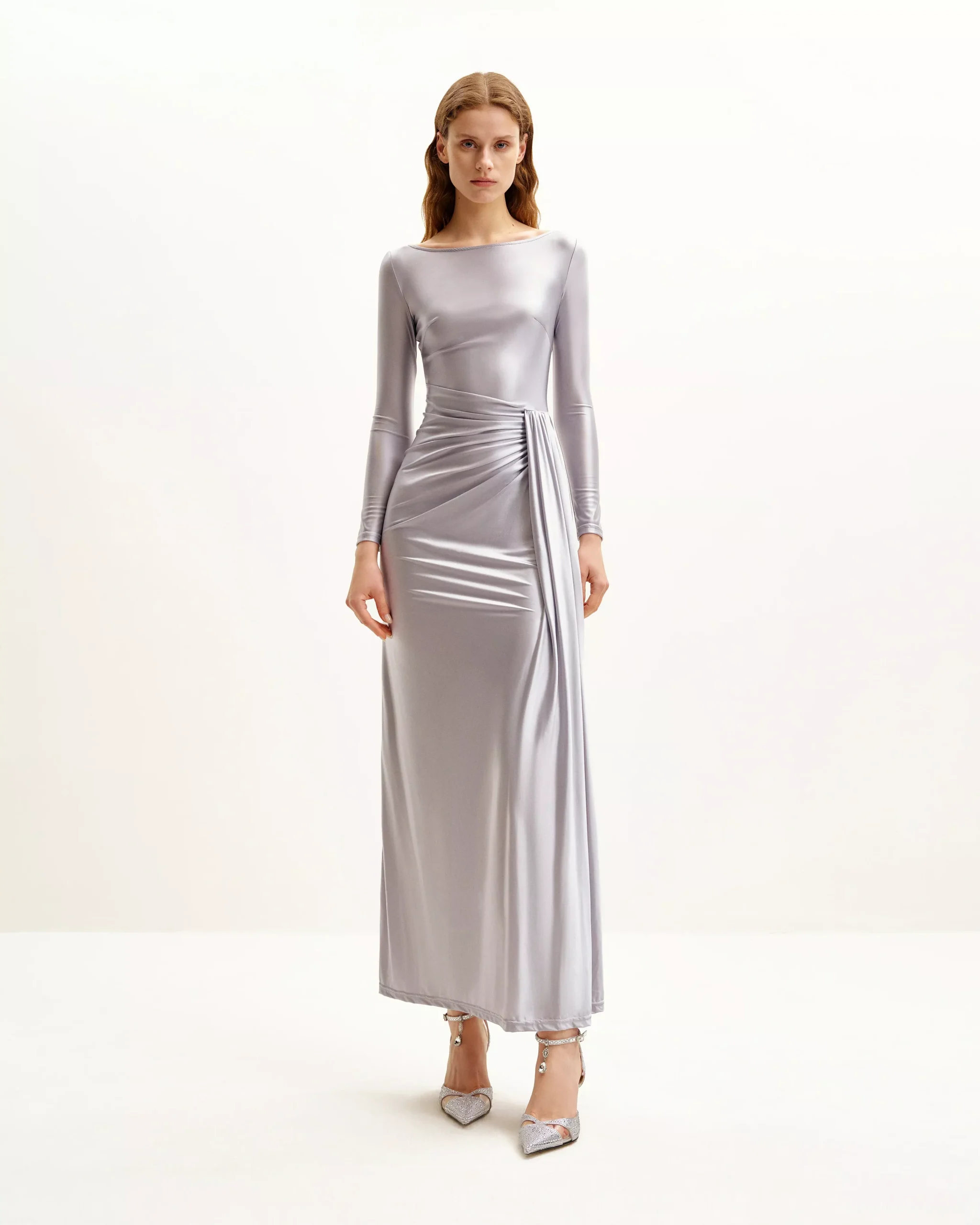 Amara Metallic Ruched Dress - Silver