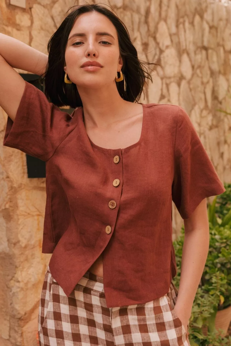 AmourLinen Top Maeve Terracotta
