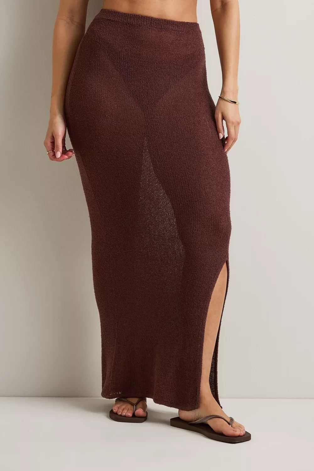 Beach Knit Maxi Skirt - Brown