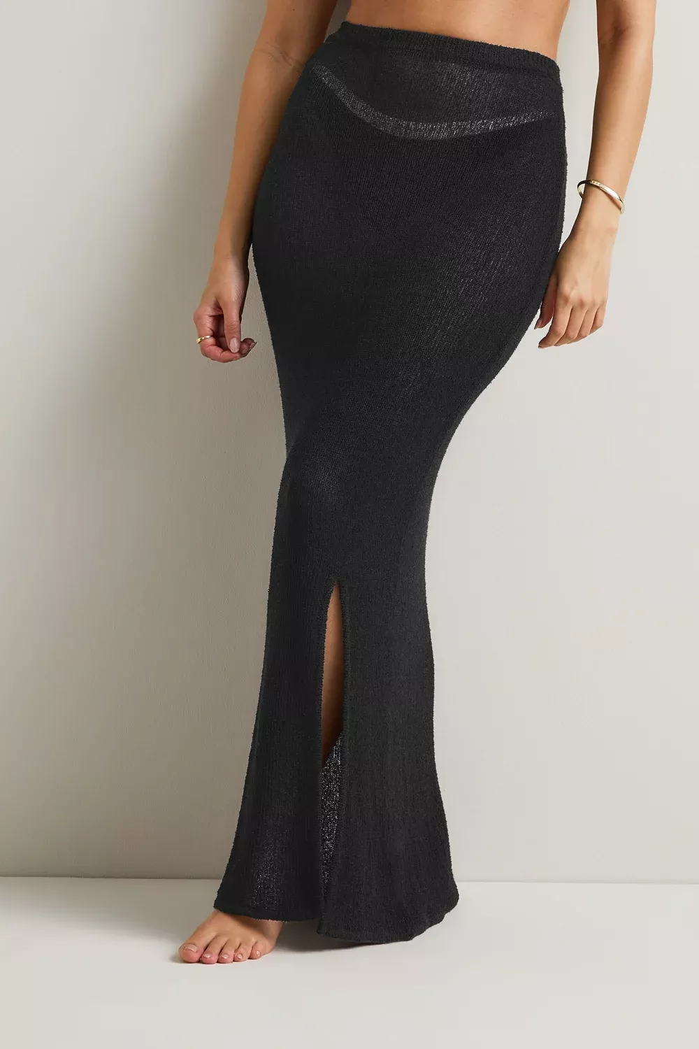 Beach Knit Maxi Skirt - Shadow Black