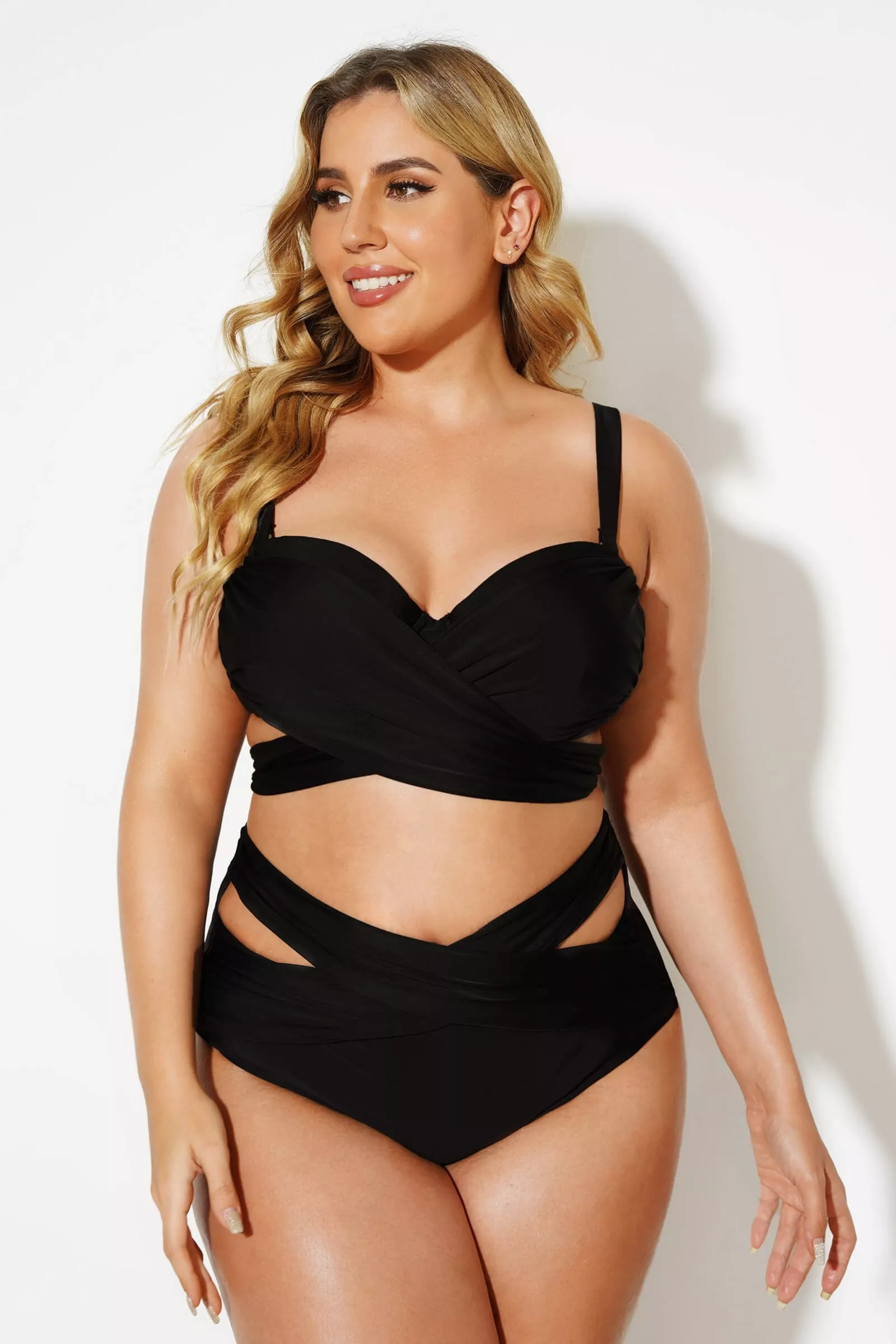 Black Wrap Adjustable Straps Underwire Bikini Set