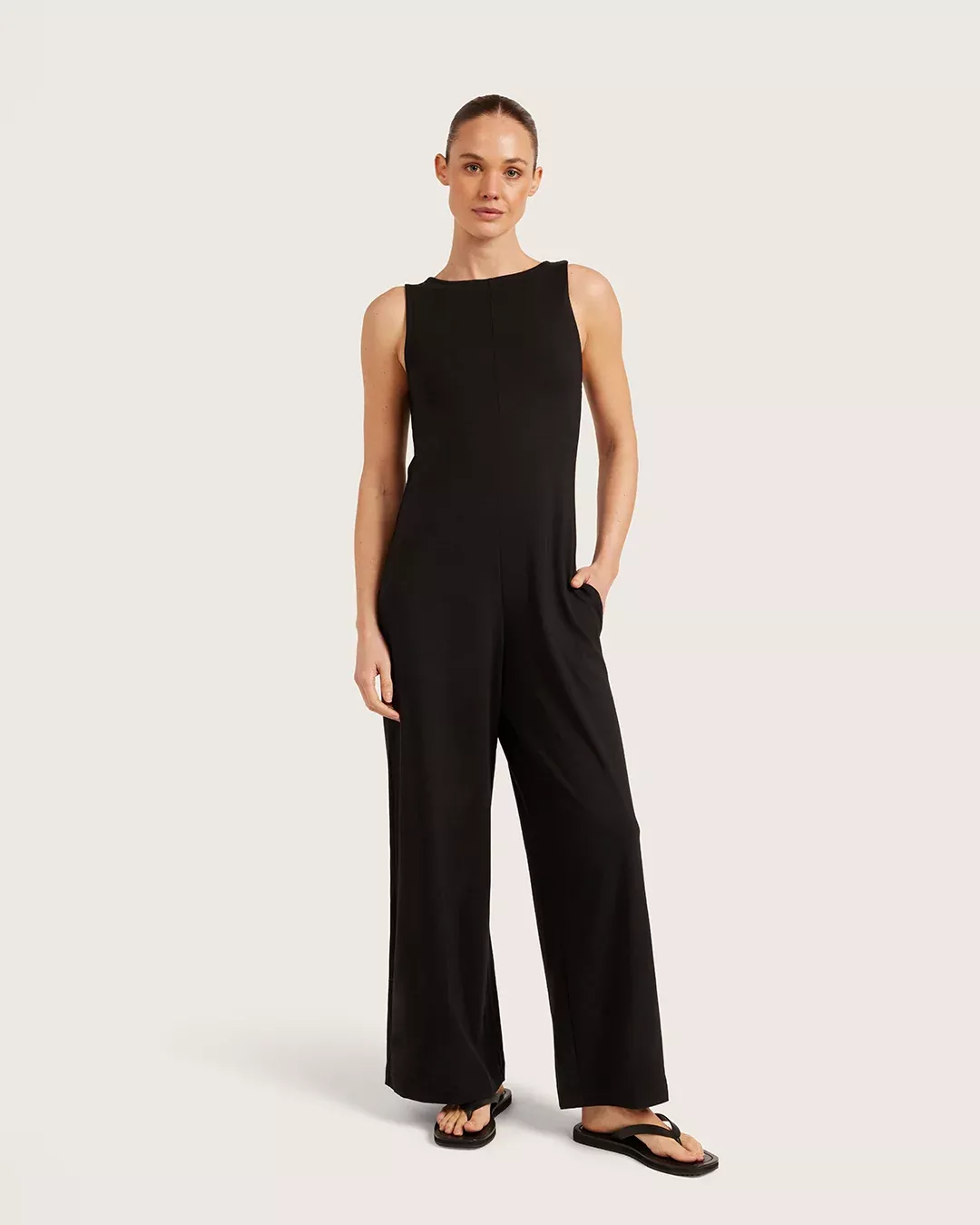 Boat Neck Jumpsuit - Black