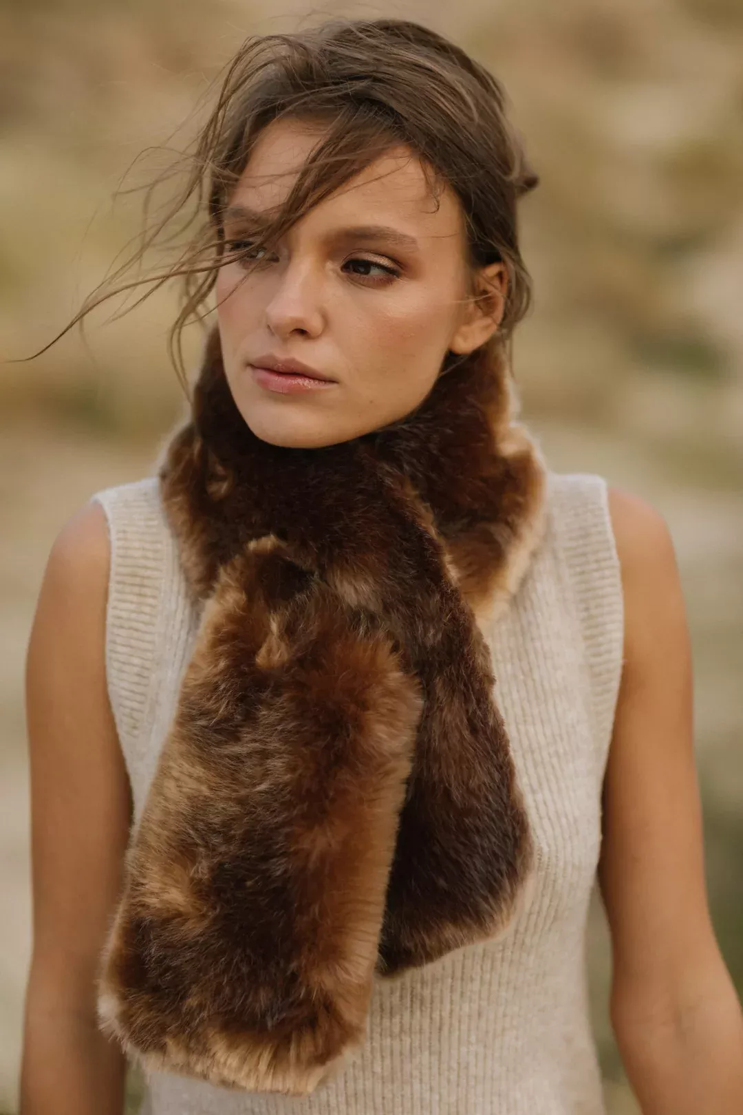 Brown Faux Fur Keyhole Scarf - SASHA