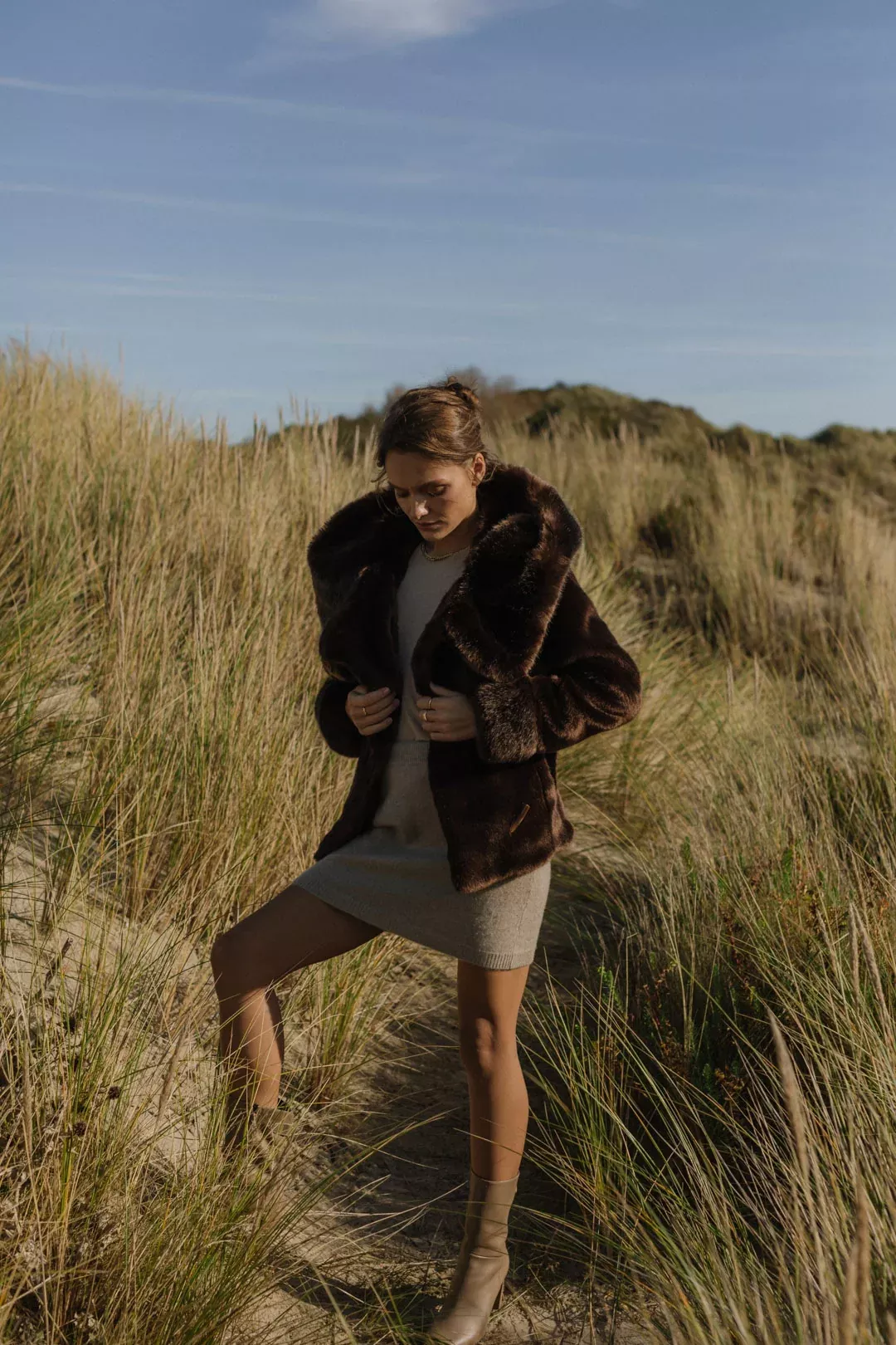 Dark Brown faux fur coat - MARTA