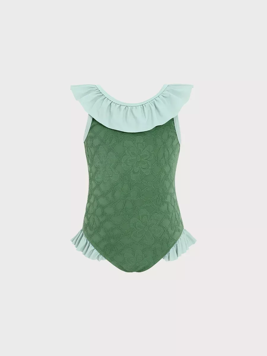 Girls Dark Green Jacquard One-Piece