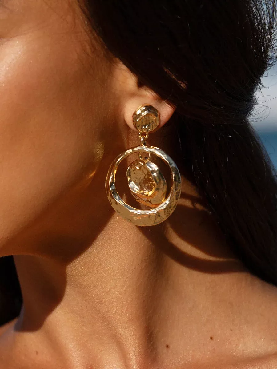 Gold Multi Ring Retro Earrings