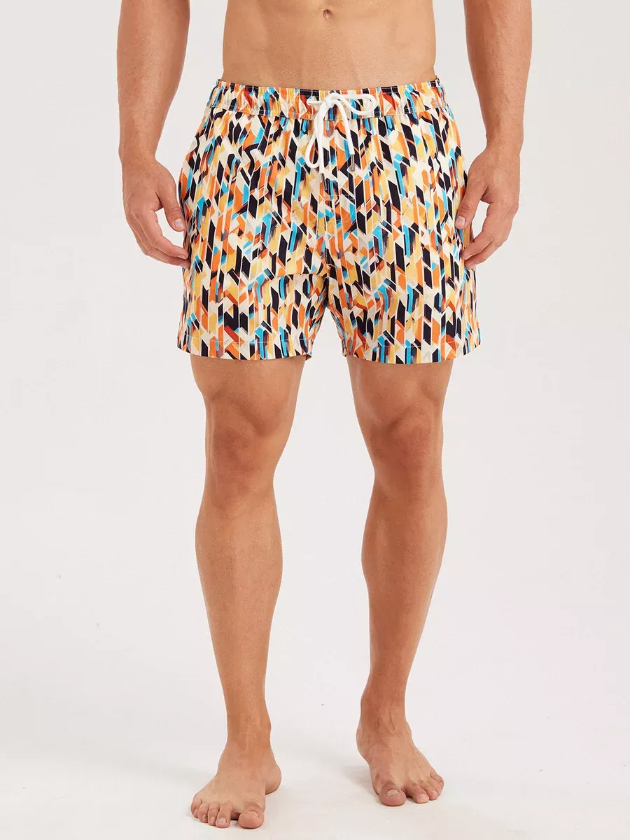 Hapnix - Men's 5" Yellow PrintSwim Trunks