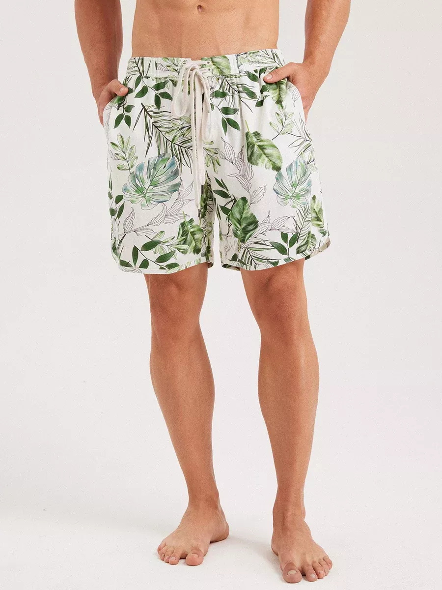 Hapnix - Men's 7" Green Print Swim Trunks