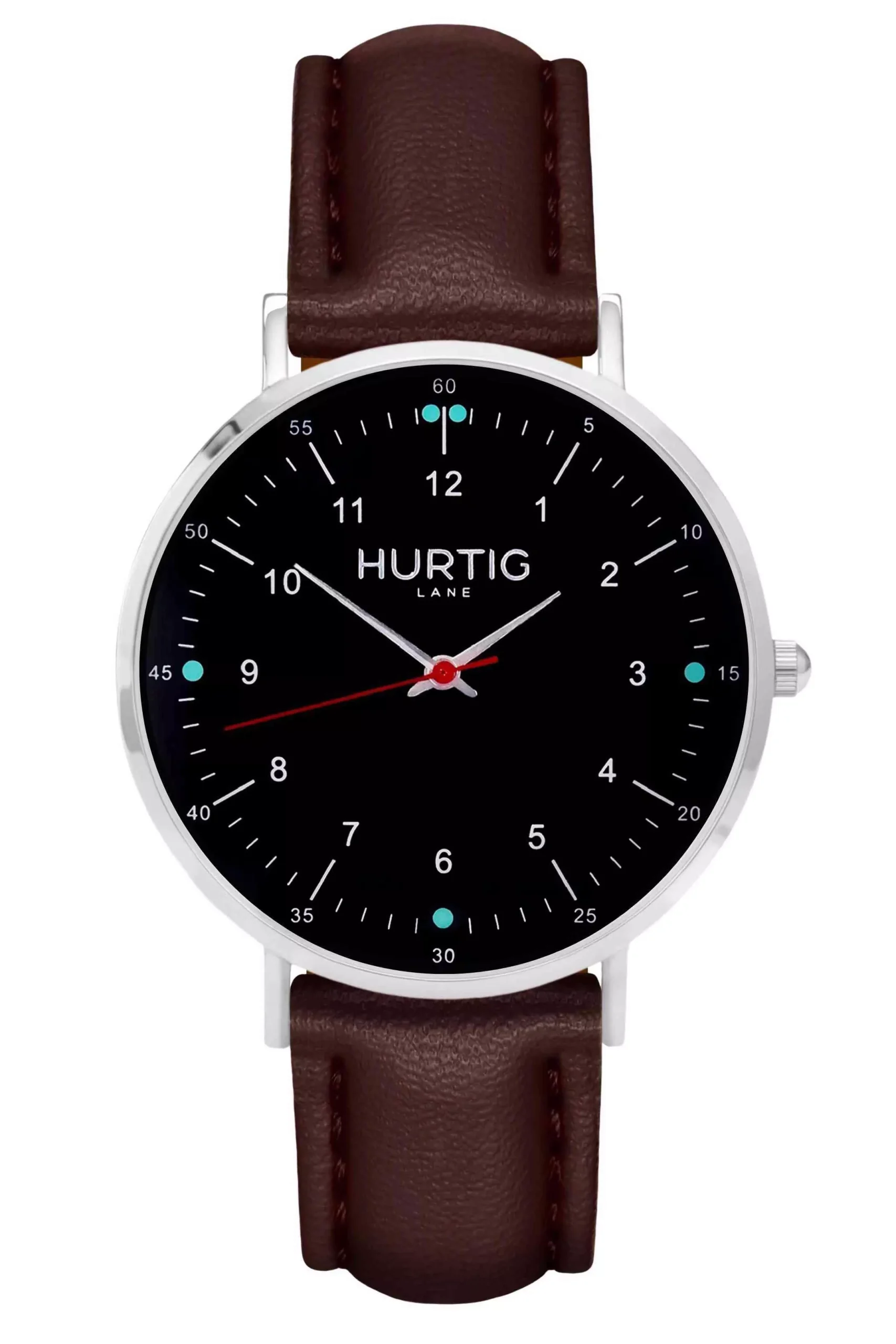 Hurtig Lane Moderno Vegan Leather Watch Silver, Black & Chestnut