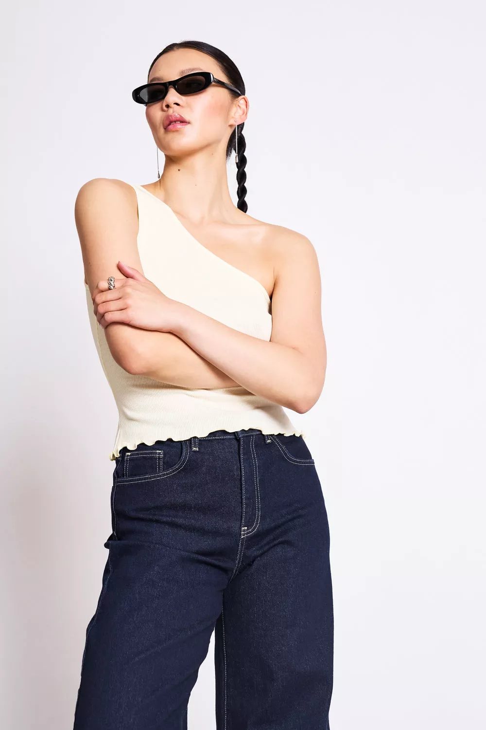 JAN 'N JUNE Top One Shoulder Tigris Cream