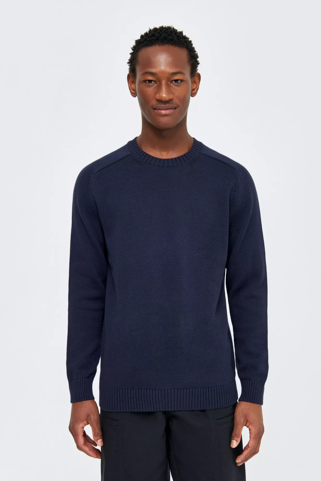 KnowledgeCotton Apparel Knitted Sweater Plain Crew Neck Night Sky