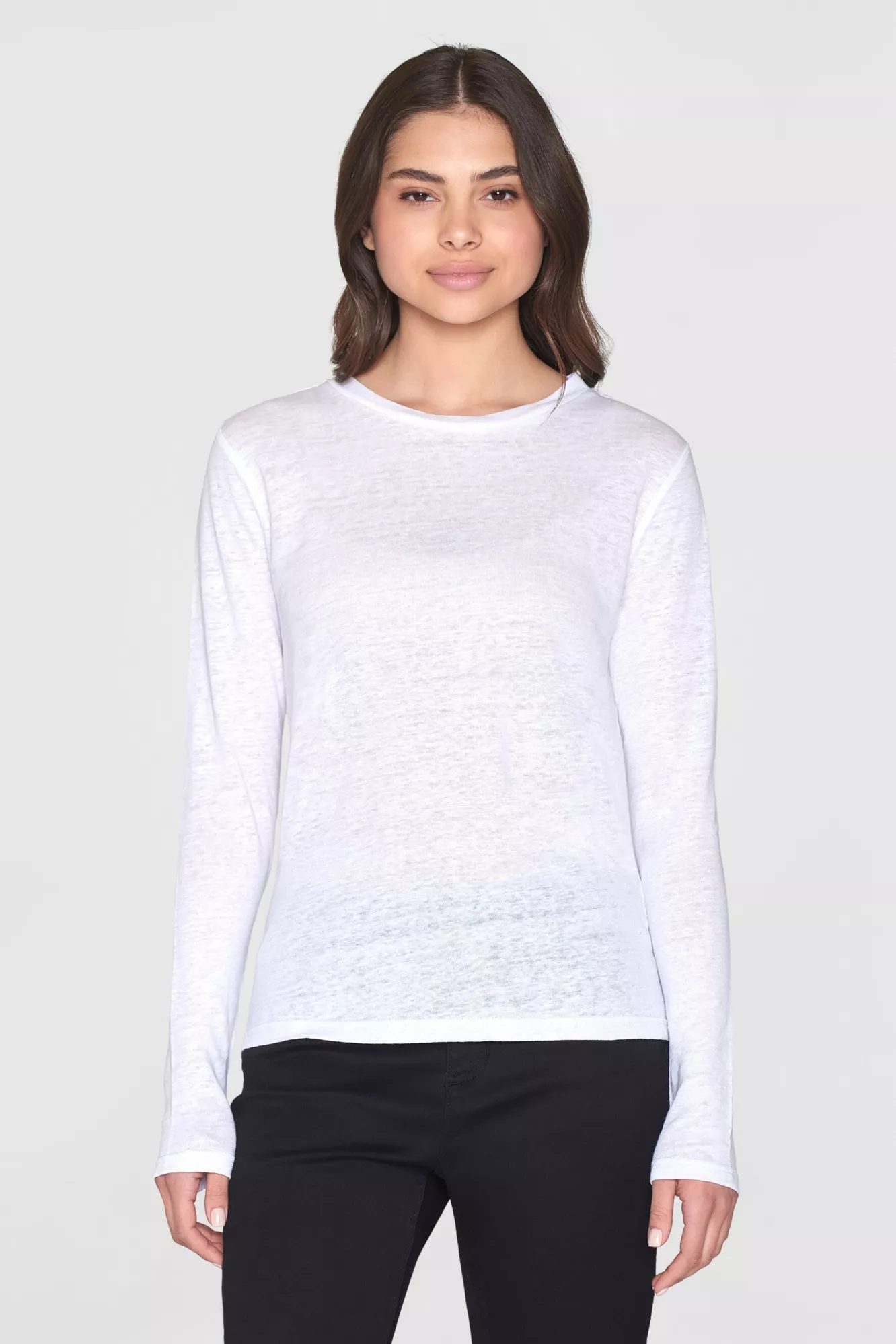 KnowledgeCotton Apparel T-Shirt Long Sleeve Linen Bright White