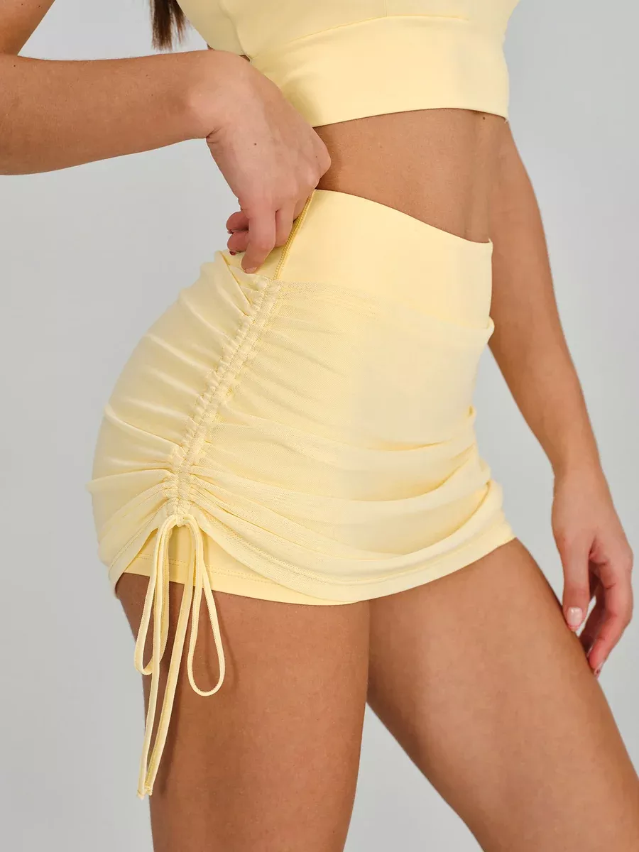 Light Yellow Drawstring Mesh Sport Skirt