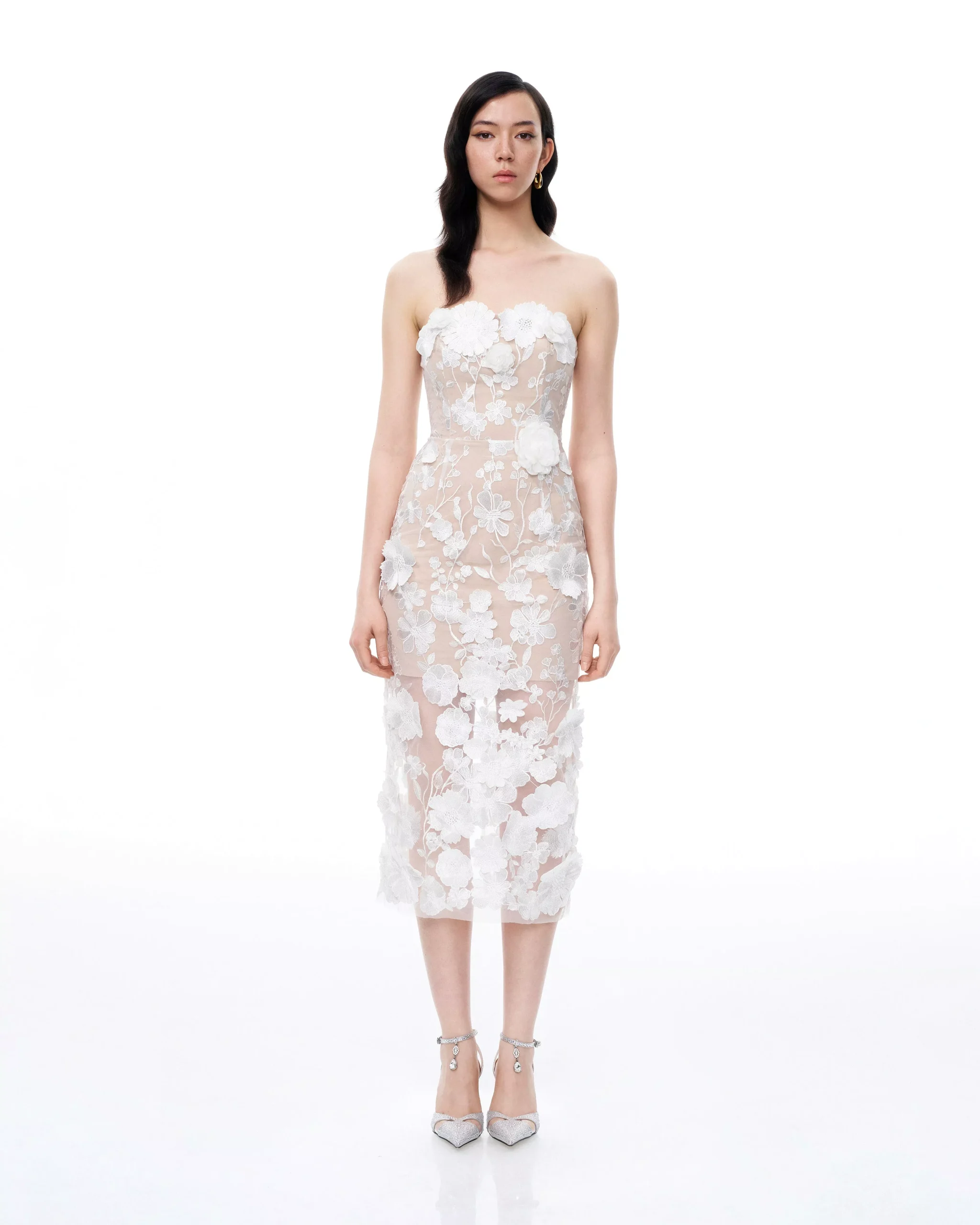 Lysandra 3D Floral Embroidered Maxi Dress - White