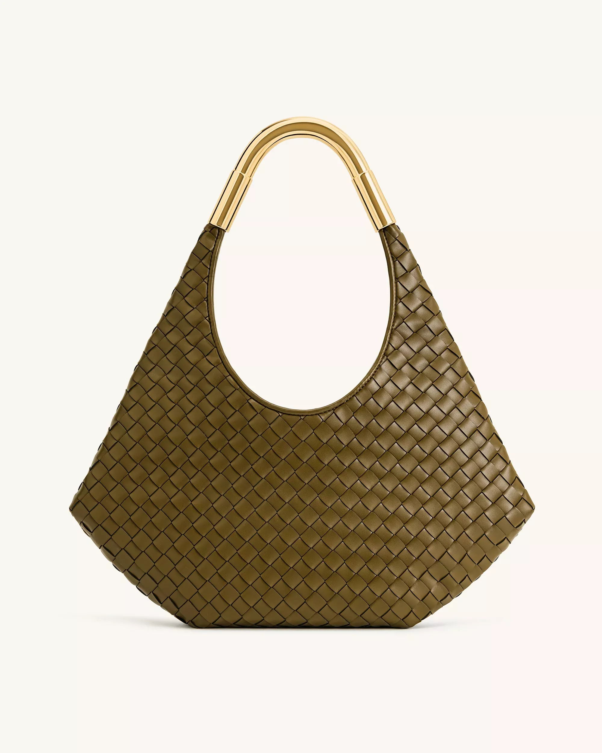 Olivia Hand-Woven Metal Handle Hobo Bag - Olive Green
