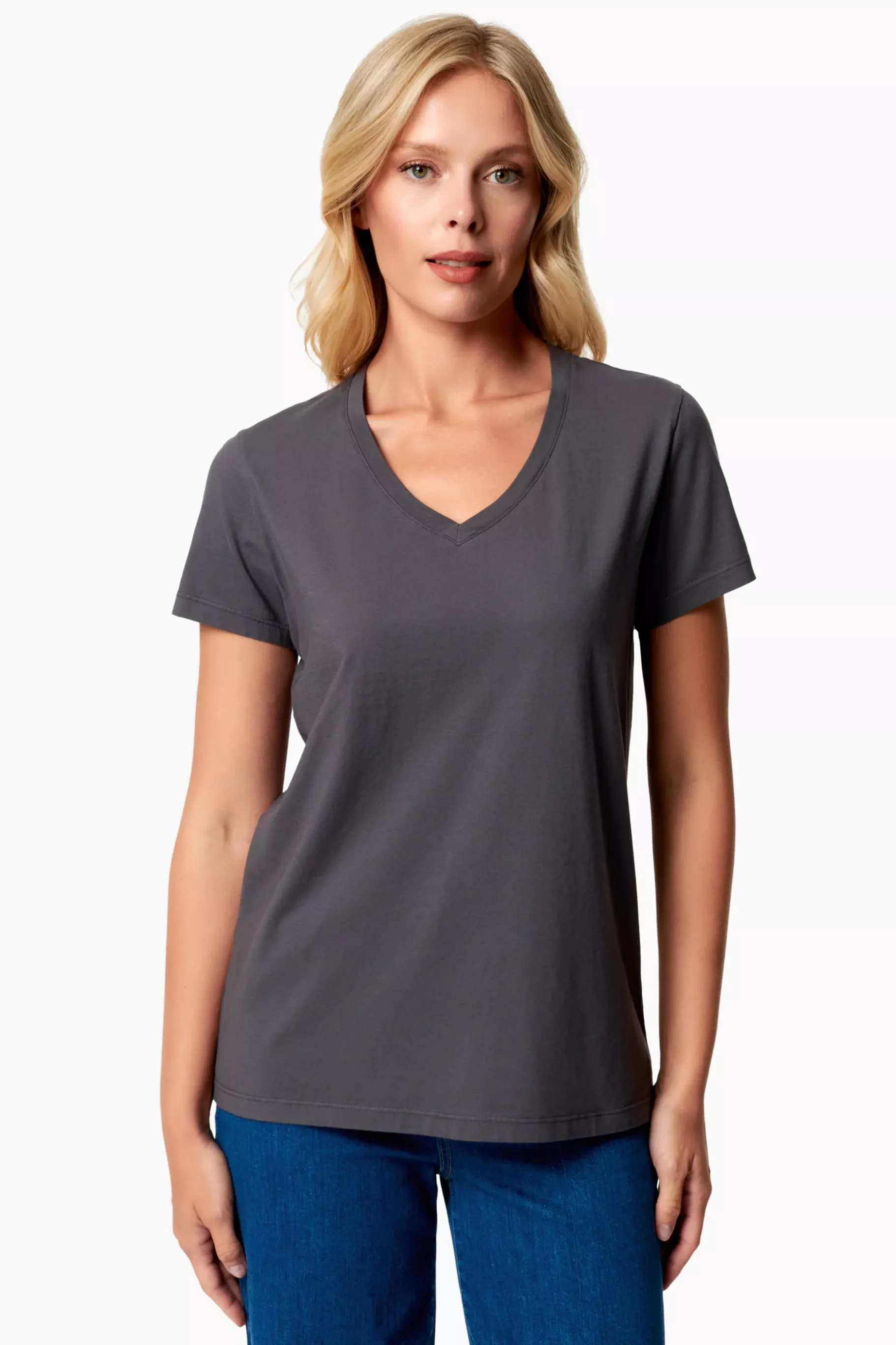 ORGANICATION T-Shirt Basic V-Neck Tessa Shadow Grey