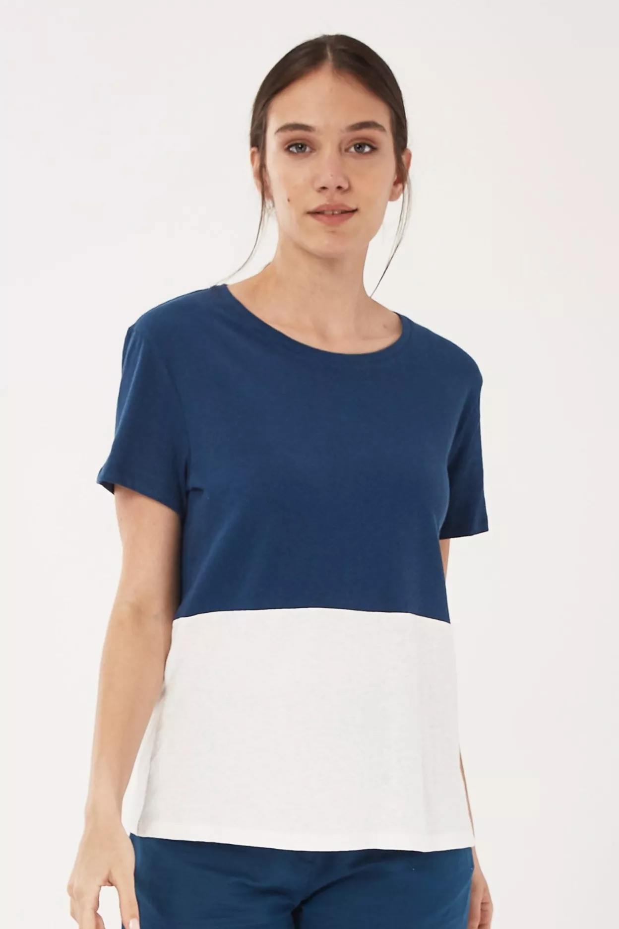 ORGANICATION T-Shirt Colourblock White Navy
