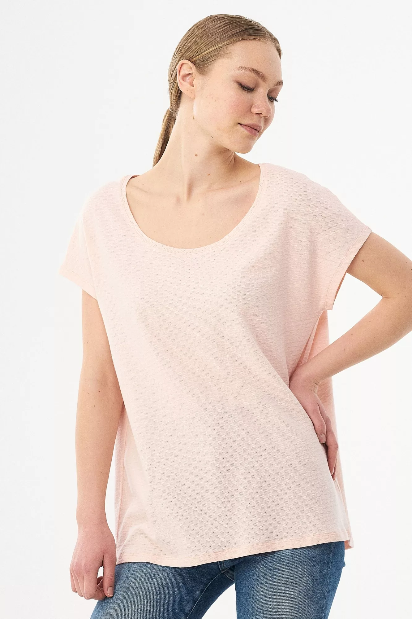ORGANICATION T-Shirt Textured Pattern Light Pink
