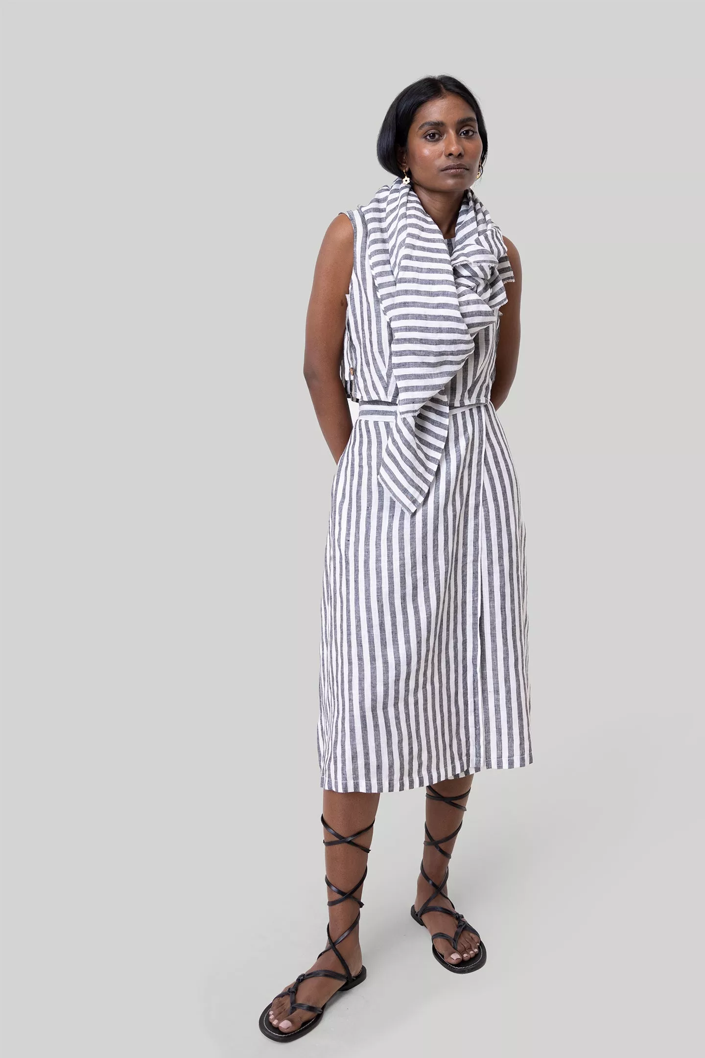 Reistor Midi Skirt Overlap Striped Linen