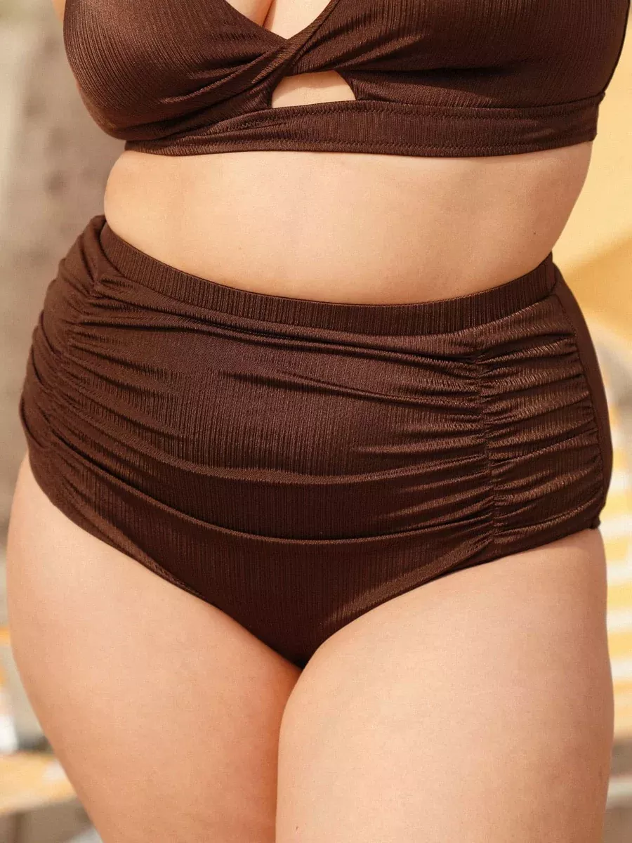 Ruched Coffee Plus Size Bikini Bottom