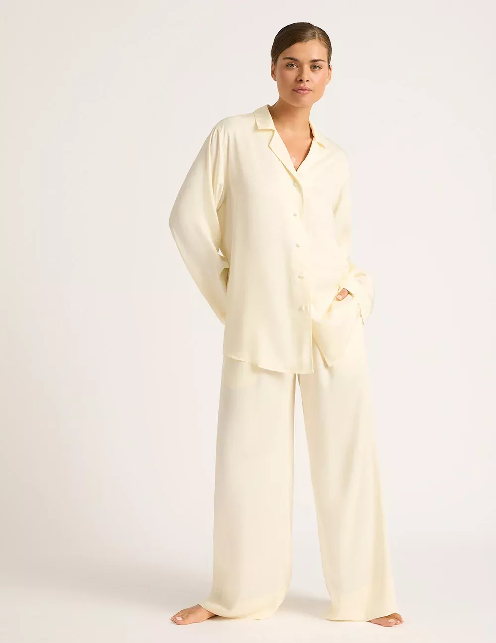 Vegan Silk Wide Leg Pants - Pearl