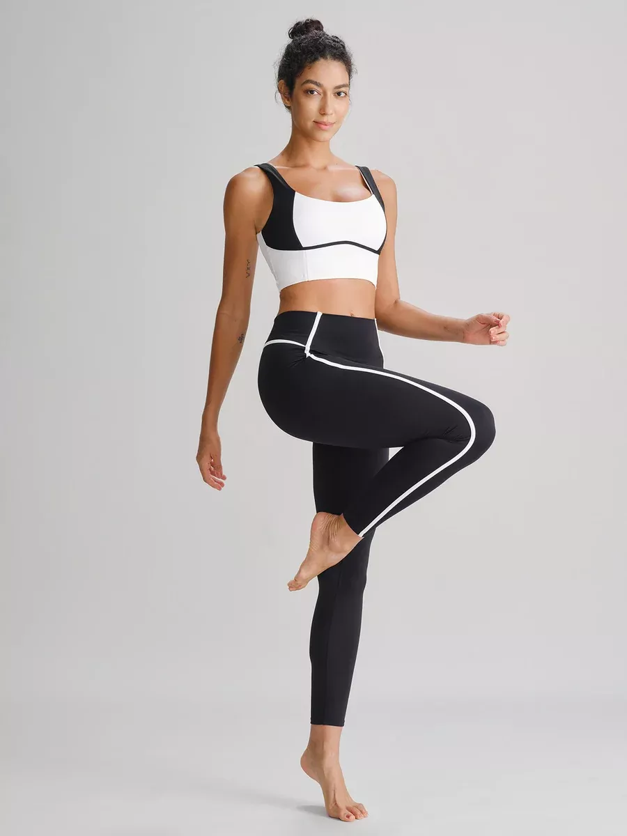 White Contrast Square Neck Sports Bra - Light Support