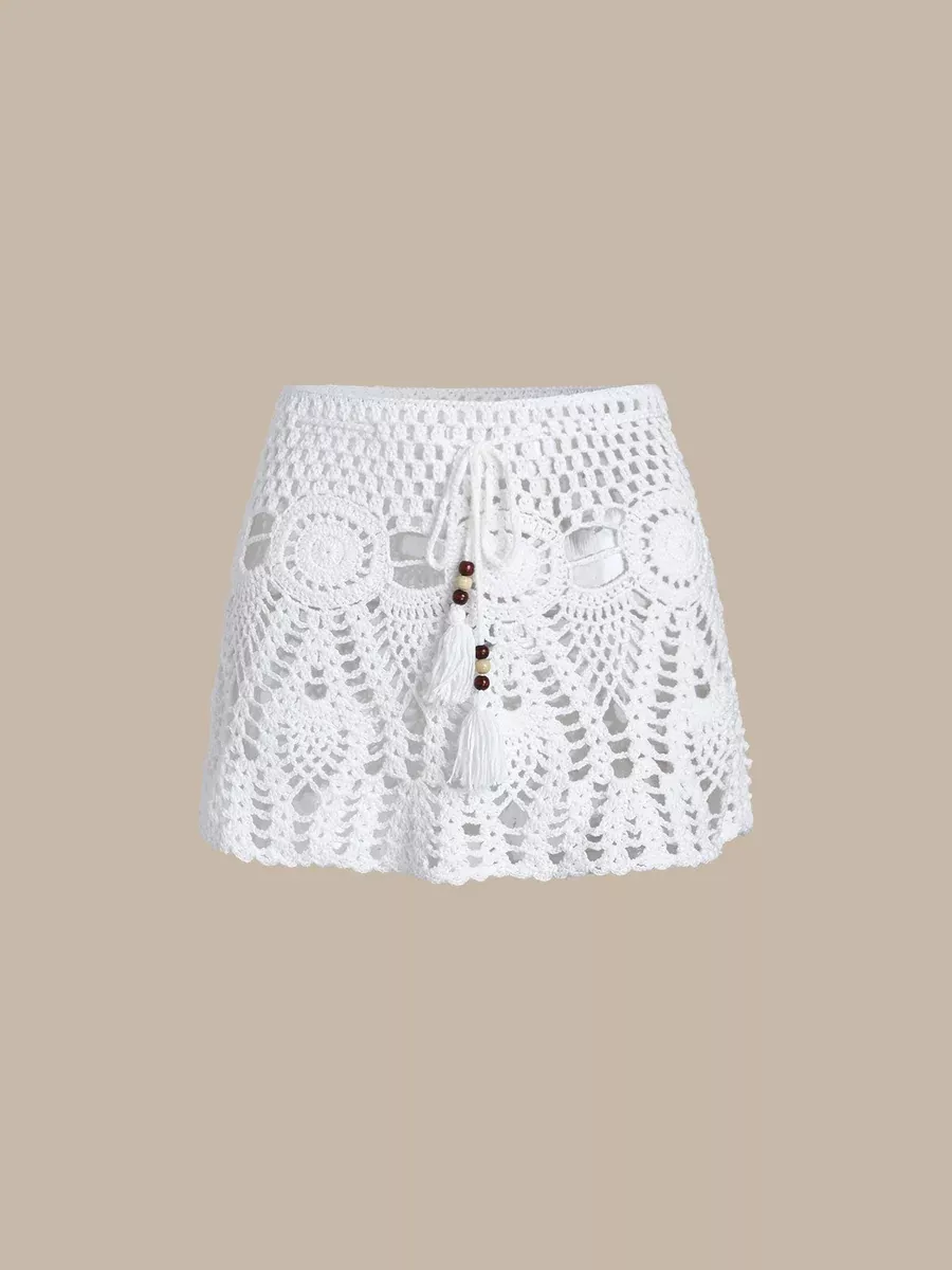 White Crochet Cover up Skirt