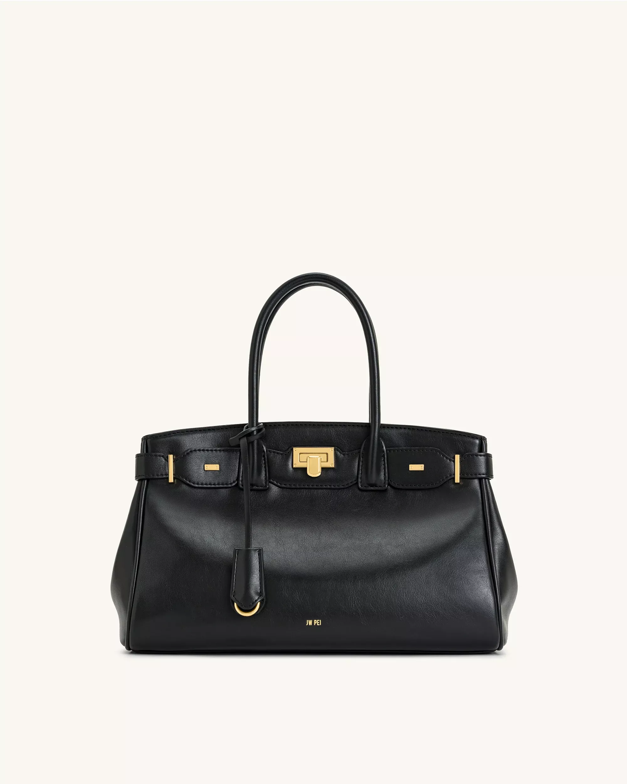 Ziva Metal Lock Decoration Tote Bag - Black