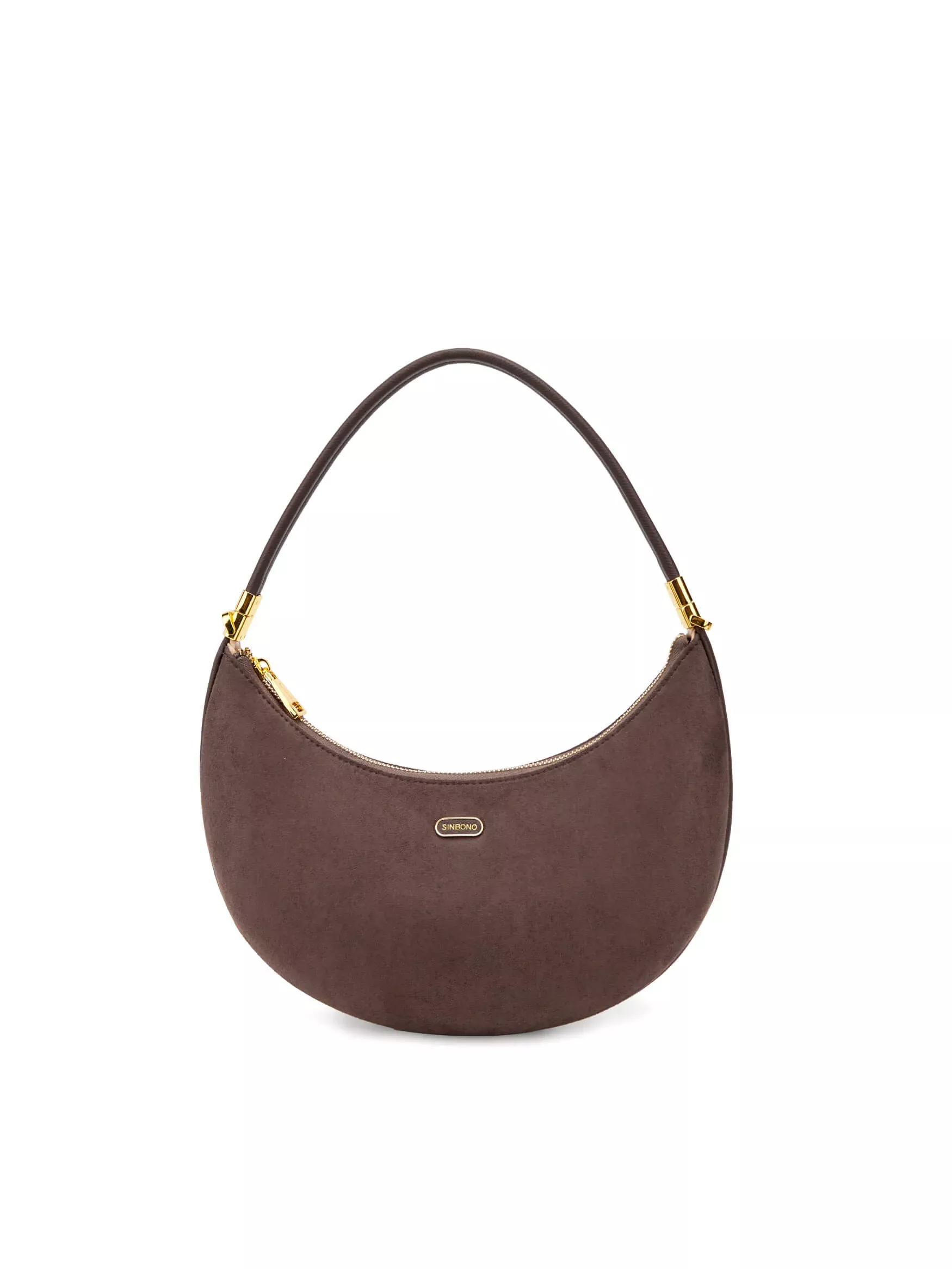 Zoey Shoulder Crossbody Bag -Dark Brown Fake Suede