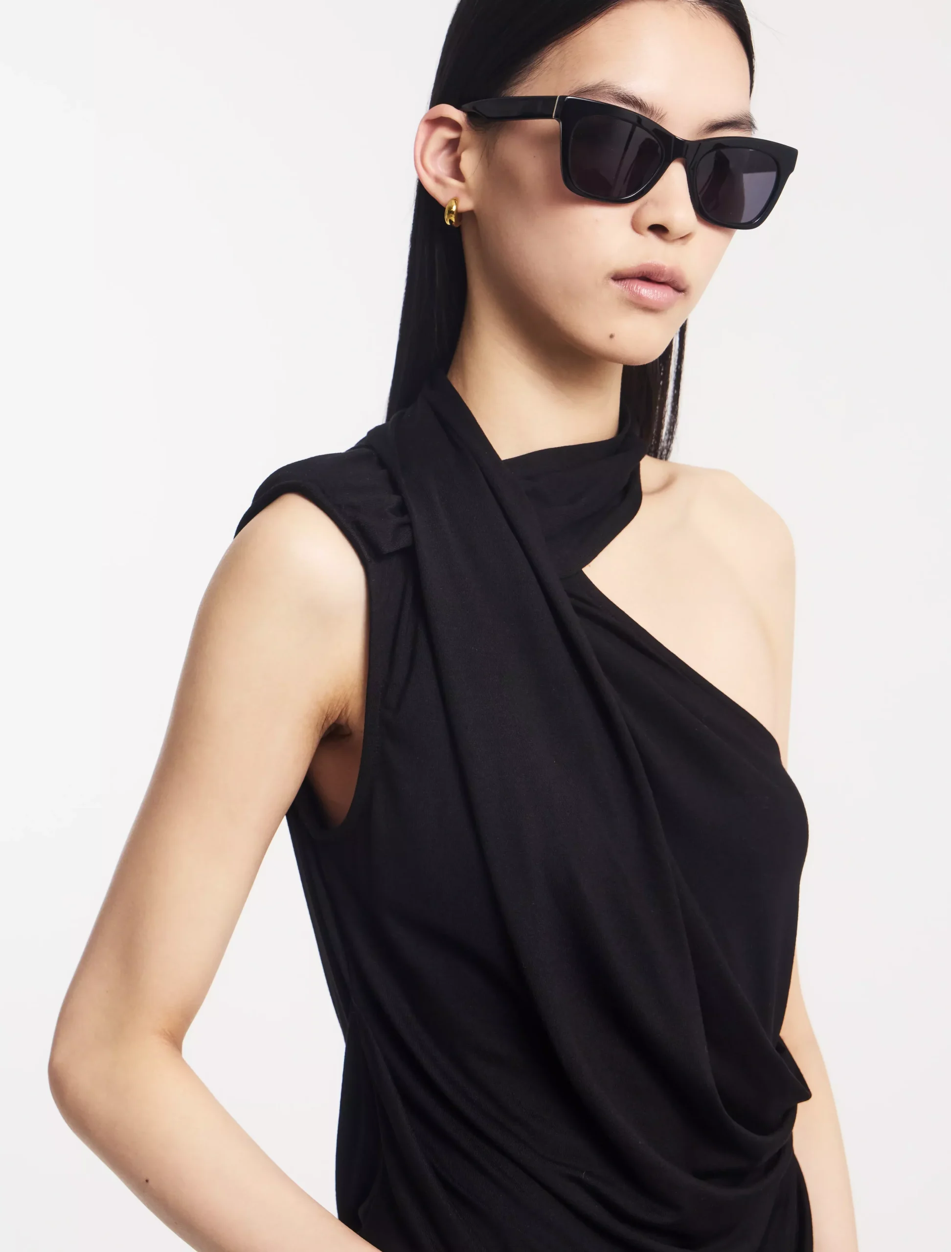 Zora Drape High Neck Top in Black